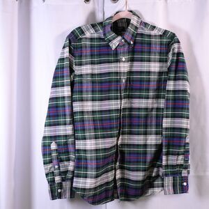 J Crew Slim Fit Oxford Plaid Shirt Green Blue White Mens Small Long Sleeve